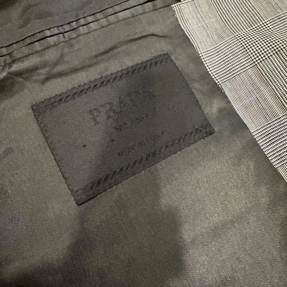 Prada Mens Plaid Blazer Jacket Gray Lightweight Tailored Luxury Size 40R